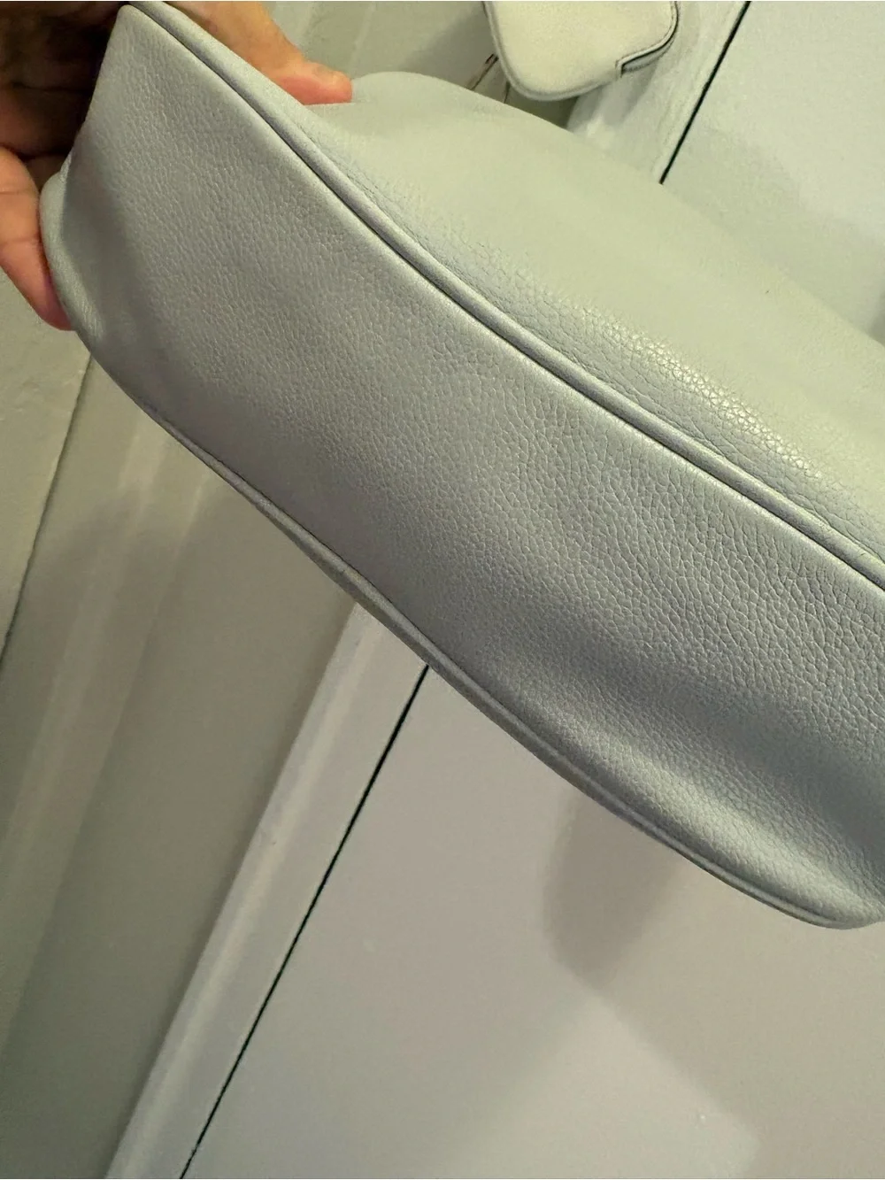 kate spade Pale Gray Pebbled Leather Shoulder Bag with Striped Strap